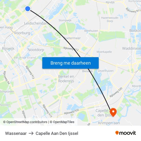 Wassenaar to Capelle Aan Den Ijssel map