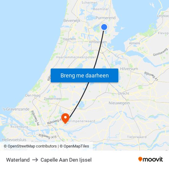 Waterland to Capelle Aan Den Ijssel map