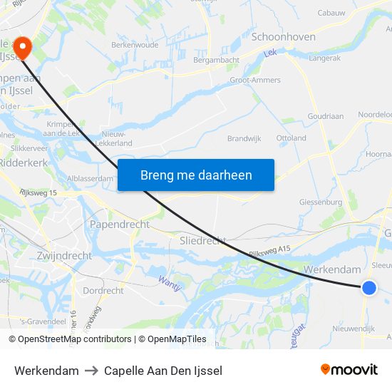 Werkendam to Capelle Aan Den Ijssel map