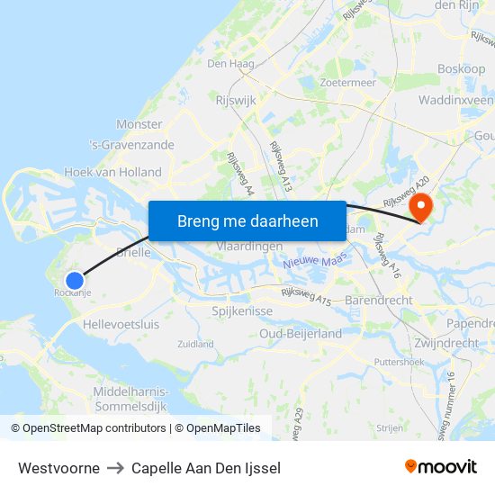 Westvoorne to Capelle Aan Den Ijssel map