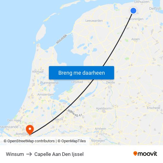 Winsum to Capelle Aan Den Ijssel map