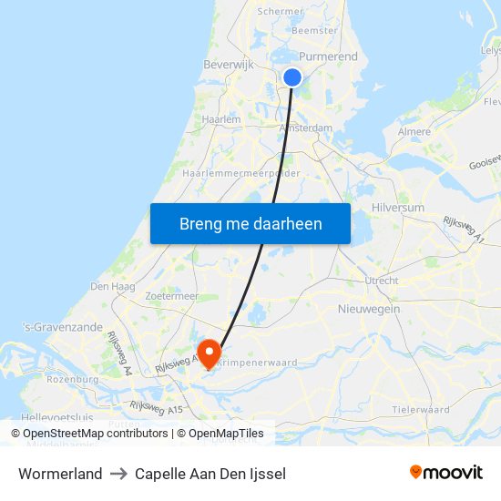 Wormerland to Capelle Aan Den Ijssel map