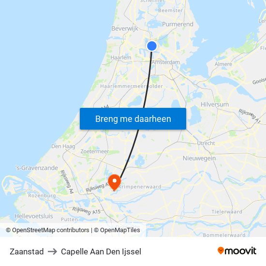 Zaanstad to Capelle Aan Den Ijssel map