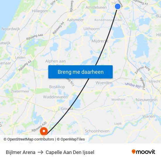 Bijlmer Arena to Capelle Aan Den Ijssel map