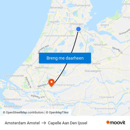 Amsterdam Amstel to Capelle Aan Den Ijssel map