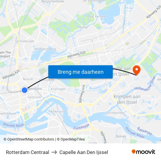 Rotterdam Centraal to Capelle Aan Den Ijssel map
