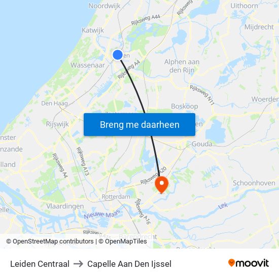 Leiden Centraal to Capelle Aan Den Ijssel map