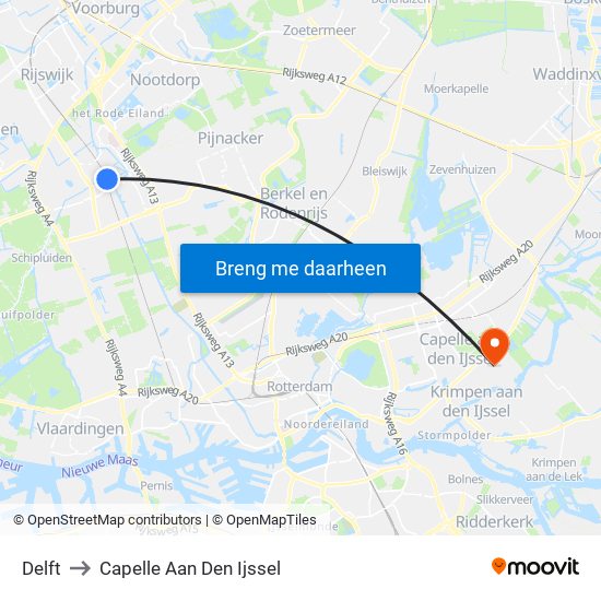 Delft to Capelle Aan Den Ijssel map
