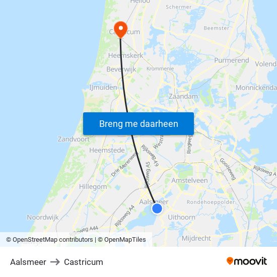 Aalsmeer to Castricum map