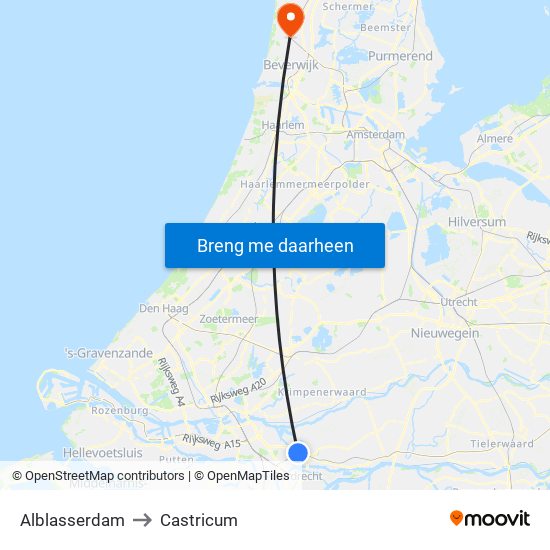Alblasserdam to Castricum map