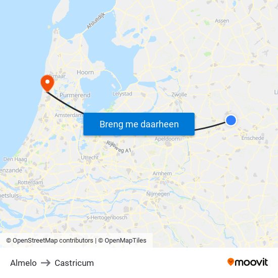 Almelo to Castricum map