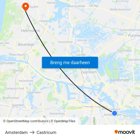 Amsterdam to Castricum map