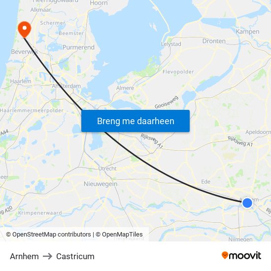 Arnhem to Castricum map