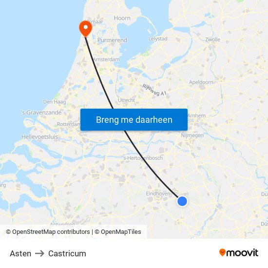 Asten to Castricum map