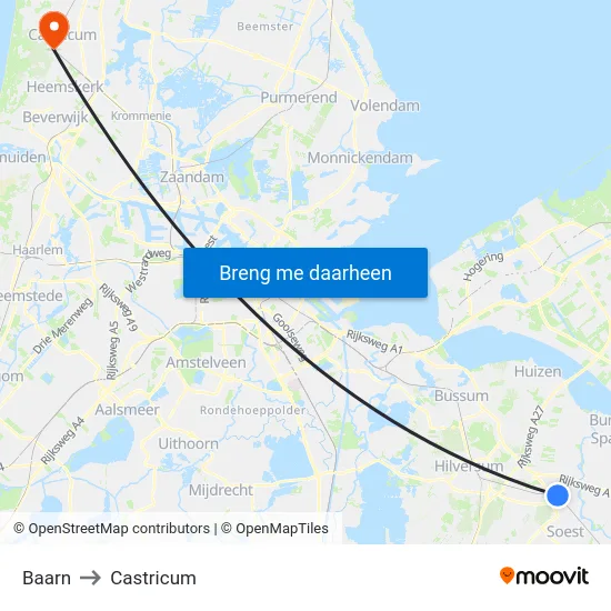 Baarn to Castricum map