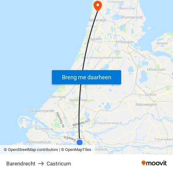 Barendrecht to Castricum map