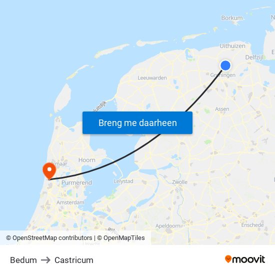 Bedum to Castricum map