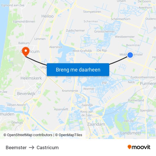 Beemster to Castricum map