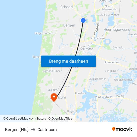 Bergen (Nh.) to Castricum map