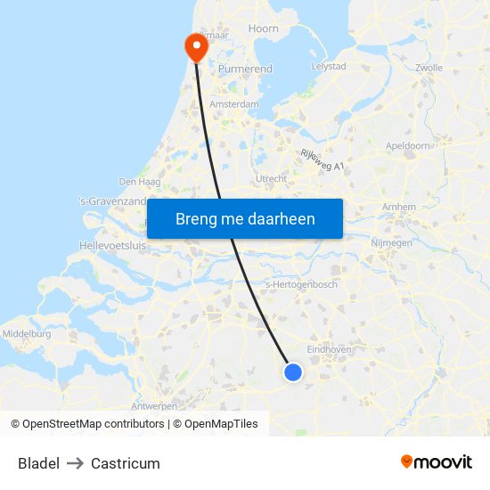 Bladel to Castricum map