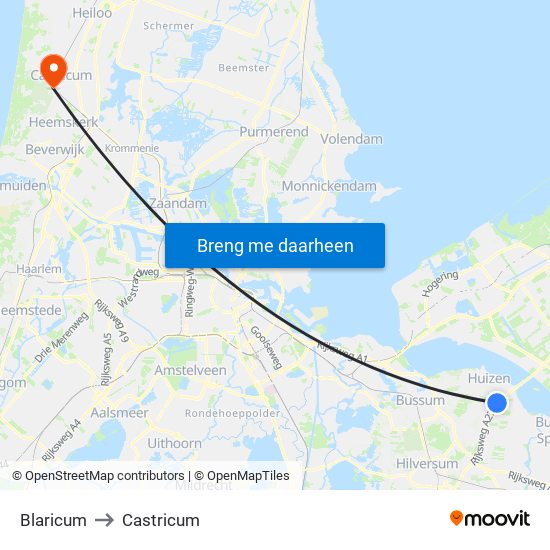 Blaricum to Castricum map