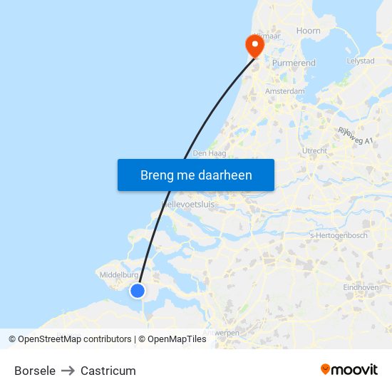 Borsele to Castricum map