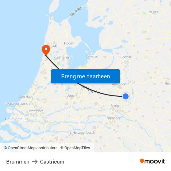 Brummen to Castricum map