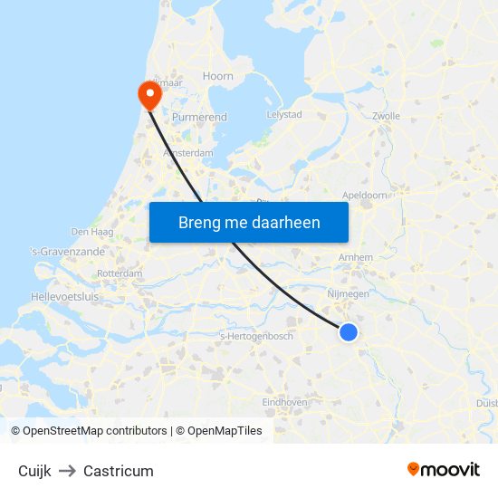 Cuijk to Castricum map