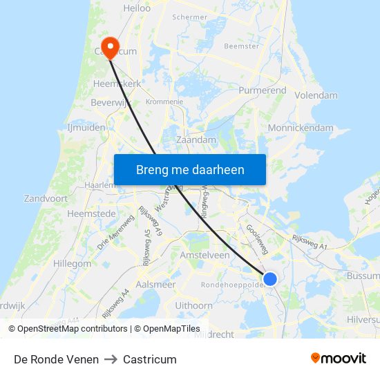 De Ronde Venen to Castricum map