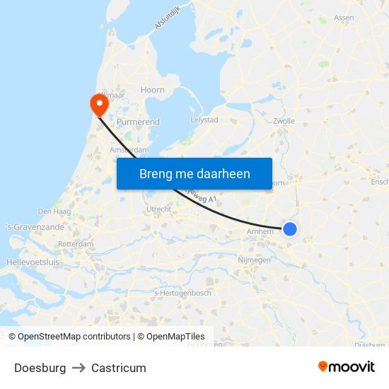 Doesburg to Castricum map