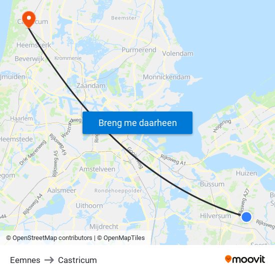 Eemnes to Castricum map