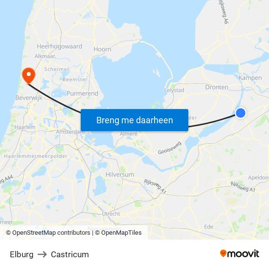 Elburg to Castricum map