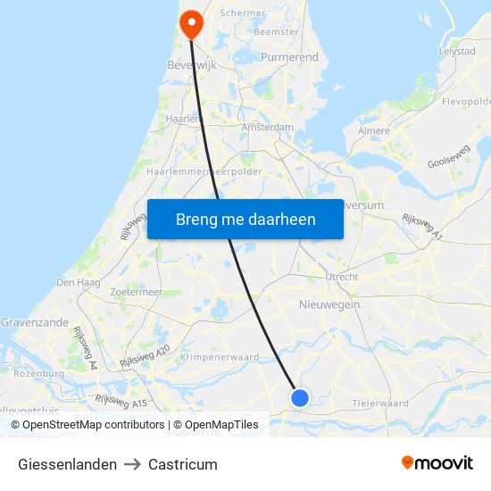 Giessenlanden to Castricum map