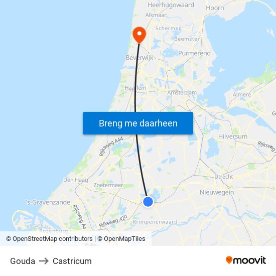 Gouda to Castricum map