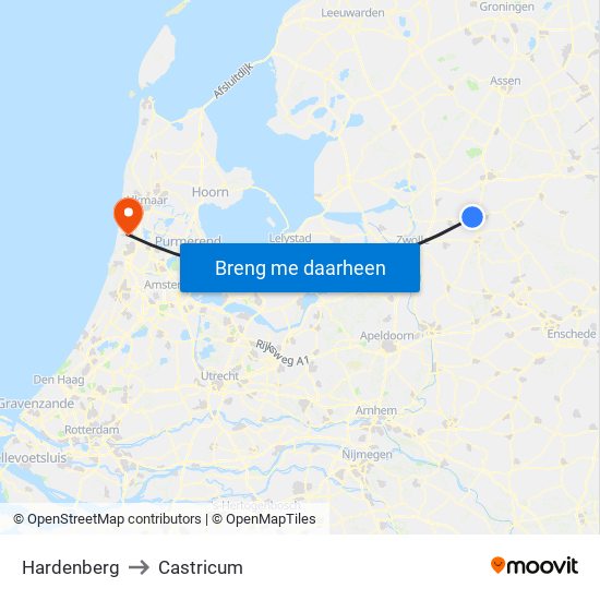 Hardenberg to Castricum map