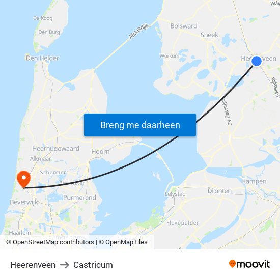 Heerenveen to Castricum map