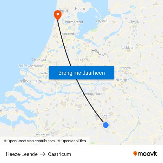 Heeze-Leende to Castricum map