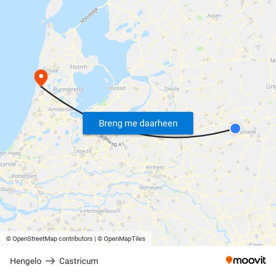 Hengelo to Castricum map