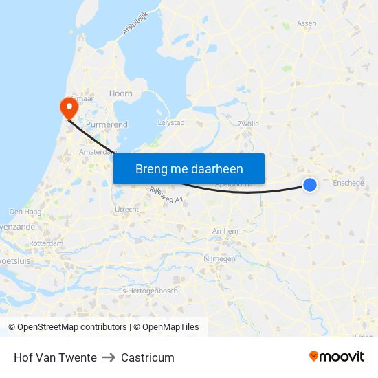 Hof Van Twente to Castricum map