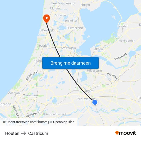 Houten to Castricum map
