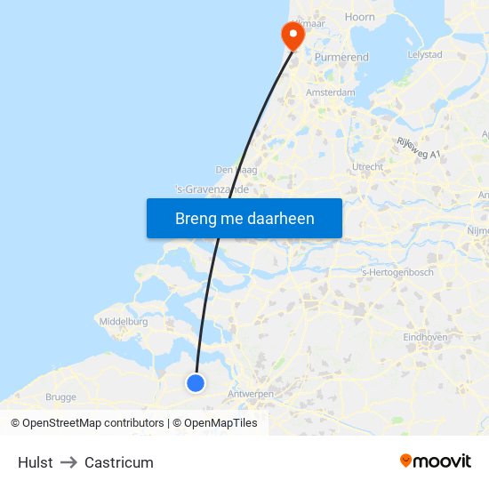 Hulst to Castricum map