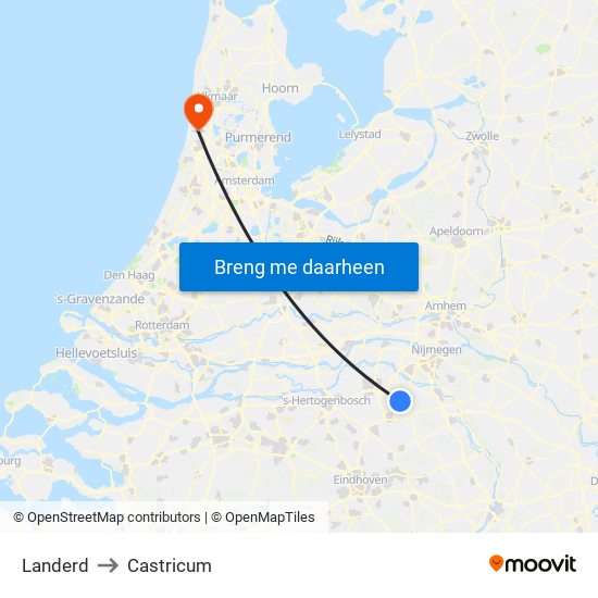 Landerd to Castricum map