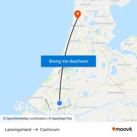 Lansingerland to Castricum map