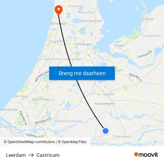 Leerdam to Castricum map