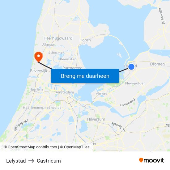 Lelystad to Castricum map