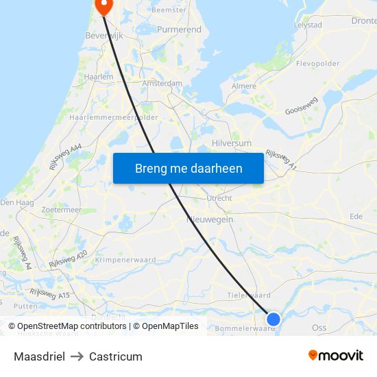 Maasdriel to Castricum map