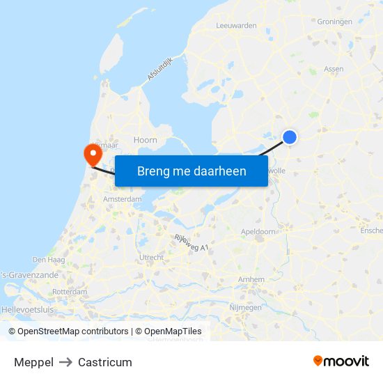 Meppel to Castricum map