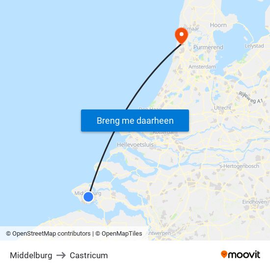 Middelburg to Castricum map
