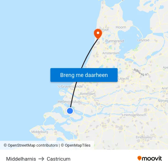 Middelharnis to Castricum map