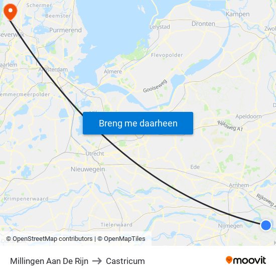 Millingen Aan De Rijn to Castricum map